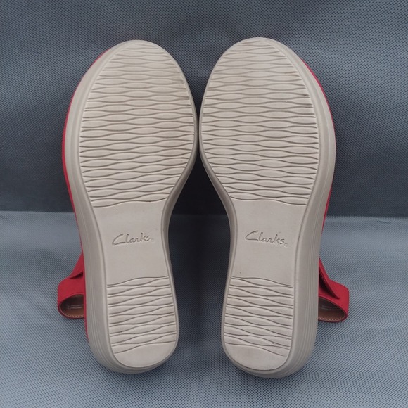 Clarks Reedly Juno Womens 7.5 Shoes Red Nubuck Strappy Platform Wedge Sandals - Picture 10 of 12